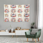 VUMIVI Watercolor Flower Cat Tapestry Colorful Cartoon Cute Animals Butterflies Abstract Art Print Tapestry Wall Hanging for Living Room Bedroom Dorm Classroom Aesthetic Decor W90xL60in