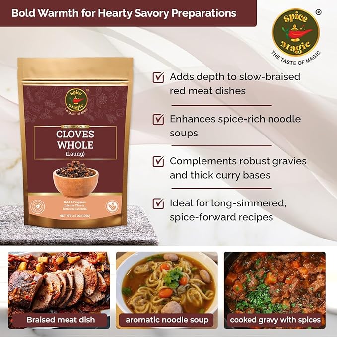 Spice Magic Cloves Whole 3.5 oz (100g) | Pure, Non-GMO, Premium Quality | Aromatic & Richly Flavored | Perfect for Cooking, Baking, Clove Tea, Pomander Balls & Potpourri.