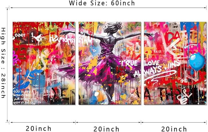 Novatique Banksy Wall Art Graffiti Canvas Wall Art Abstract Street Painting Print Pop Art Wall Decor Modern Graffiti Art Print for Living Room Bedroom,20" x 28" x 3pcs