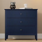 Large Blue 3-Drawer Dresser, 30 Inch Tall Painted Wood Nightstand with Storage, Wide Modern Chest of Drawers with Ball Bearing Slide for Bedroom Hallway Living Room Entryway Office