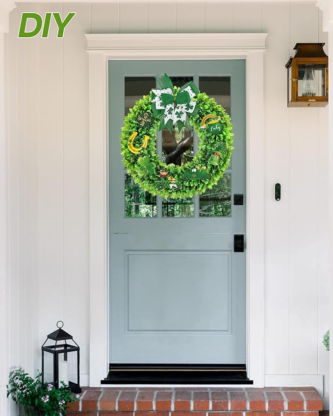 Vlorart 24 Inch Faux Round Boxwood Wreath, Weatherproof Front Door Large Wreaths Artificial Spring Summer Greenery Wreath with Sash for Farmhouse Wedding Year Round Indoor and Outdoor