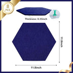 8 Packs Royal Blue Hexagon Felt Pin Board, 12" Bulletin Board with 30 Push Pins, Felt Board for Home Kitchen Office Decor, Self-Adhesive Corkboard Tiles for Walls School Message Photos Memos