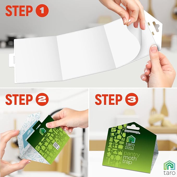 Taro Pantry Moth Traps with Pheromones - 6-Pack with Bonus Hangers - Moth Killer for Kitchen, Pantry, Closet - Sticky Moth Traps for House Indoor - Get Rid of Moths