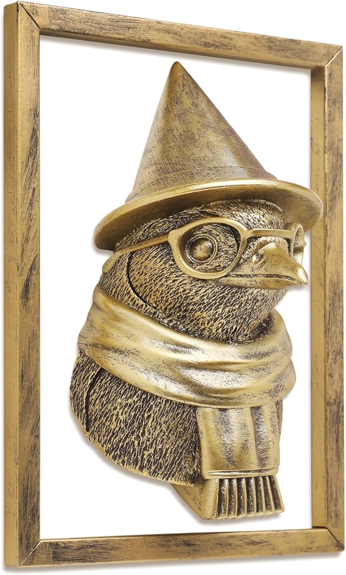 Newinhome Animal Heads Wall Decor (Includes Metal Frame) Resin Animals Sculptures Head Wall Hanging Decoration Gold vintage Wall Sculpture for Living Room Bedroom Office (Penguin)