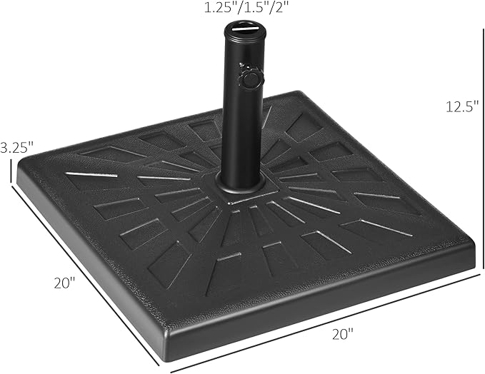 Outsunny 42lbs Resin Patio Umbrella Base, 20" Square Outdoor Umbrella Stand Holder for Parasol Poles 1.26", 1.5", and 1.9" Dia