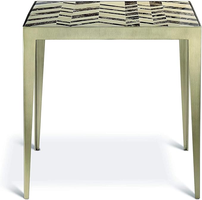 Nikki Side Table – Modern Luxury Mosaic Stone Top with Bright Brass Base, Commercial Grade Quality End Table - 20" H x 20" L x 20" W