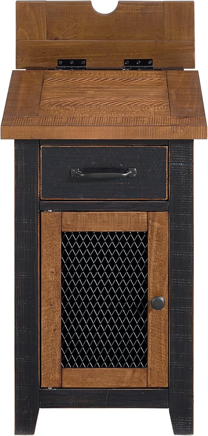 Martin Svensson Home Solid Wood Black and Honey Rustic Chairside End Table with Power and Storage