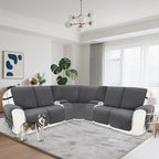 Recliner Sofa Covers 100% Waterproof Velvet L Shape Recliner Couch Covers for Dogs Pets Washable Anti Slip Recliner Slipcovers with Pockets (5 Seat Sofa with 2 Console, Dark Gray)
