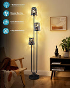 3-Light Black Floor Lamp for Living Room, Unique Candle Holder Style Tall Standing Lamps for Bedroom, 3000K Warmwhite Mid Century Modern Floor Lamp for Home Office(Bulbs Included)