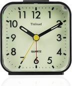 Small Battery Operated Analog Travel Alarm Clock Silent Non Ticking,Gentle Wake, Ascending Beep Sounds, Snooze,Lighted on Demand, Glow in Dark dial,Easy Set