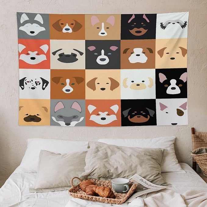 VUMIVI Dog Tapestry Funny Cartoon Pet Patterns Colorful Illustrations Square Animals Tapestry Wall Hanging for Living Room Bedroom Dorm Classroom Aesthetic Decor W60xL40in
