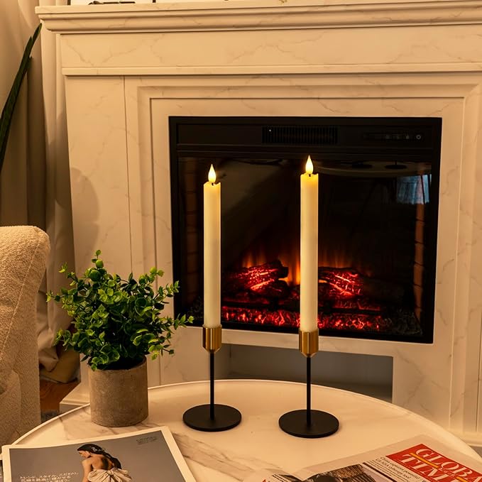 Homemory 2 Pcs Real Wax Made Flameless Taper Candles with Remote and Timer, 9.6" Ivory Battery Operated Candle Stick Flickering, Led Taper Candles with Lifelike Flame for Indoor Home Decor