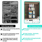 HapiRm Hanging Closet Organizer Storage - 4 Tier Metal Stackable Hanging Closet Shelves with Dividers and S Hooks, Foldable Clothes Shelves for Clothes, Pants, Shoes, Coat, Hats Clutches Accessories