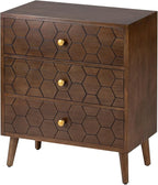 COSIEST Modern End Table w 3 Storage Drawers, Night Stand w Honeycomb Pattern, Small Wood Chest, Accent Cabinet for Bedroom, Living Room