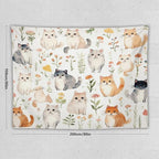 VUMIVI Cute Cat Tapestry Cartoon Pets Flowers Mushrooms Butterflies Watercolor Illustrations Tapestry Wall Hanging for Living Room Bedroom Dorm Classroom Aesthetic Decor W80xL60in