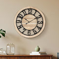 Maxstar 16'' Wall Clock for Living Room Decor, Ultra-Silent Rustic Wooden Farmhouse Wall Clock with Metal & Real Wood Frame, Battery Operated, for Kitchen Bedroom Office, Arabic Numerals