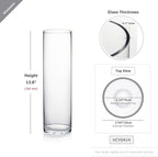 WGVI Quality Thick Weighted Tall Clear Cylinder Glass Vases, 4" W x 14" H, Flower Arrangement Floating Candle Holders Wedding Centerpieces Floral Container Home Decor, Bulk Wholesale, 6 Pcs