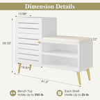 VECELO Shoe Storage Bench with Door&Shelf, Entryway Bench with Seat Cushion, for Hallway, Bedroom, Living Room, L-Shaped, White