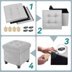 BRIAN & DANY Small Ottoman with Storage, Small Storage Ottoman, Folding Foot Stool with Wood Legs for Living Room and Bedroom Linen Rest Seat, 12.6"x12.6"x12.8" - Light Gray