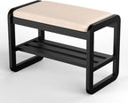 Solid Wood Shoe Rack, 2 Tier Shoe Storage Bench with Cushion Seat, 6 Pair Shoe Organizer for Entryway, Small, Black, 24 Inch