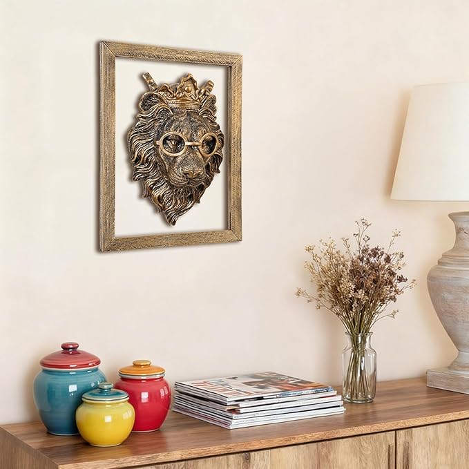 Zotabe 5PCs Animal Heads Wall Decor, Animal Sculptures Wall Dec, Moose Head Wall Mount, Lion Art, Resin Wall Hanging Decoration for Living Room Bedroom Kitchen Gift (Royal Specs Lion, 1)