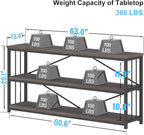 IBF Wood and Metal Book Shelf, Industrial Rustic Low 3 Tier Bookshelf, Farmhouse Long Wide Vintage Horizontal Bookcase, Modern Large Open Etagere for Home Office Living Room Bedroom, Gray Oak, 63 Inch