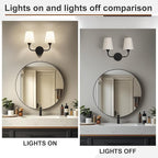 Kvhilw Bathroom Vanity Light, Matte Black Bathroom Light Fixtures, 2-Light Lighting Fixtures Over Miror, Modern Wall Sconce with Flared White Fabric Shade, E26 Socket(ETL Listed)