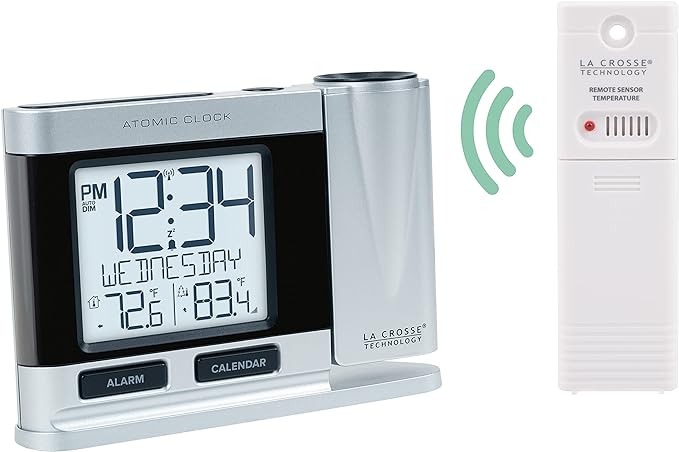 La Crosse Technology Atomic Projection Alarm Clock with Temperature | Wireless Digital Thermometer