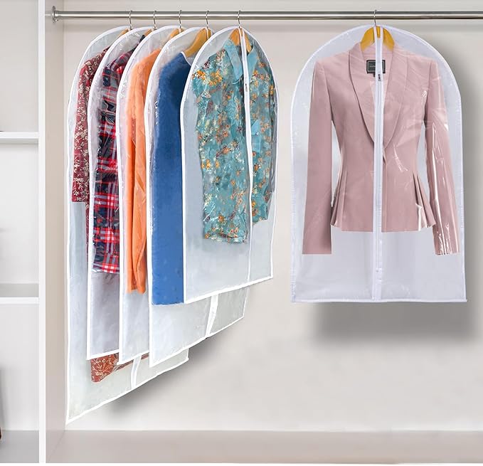Clear Garment Bags For Hanging Clothes, 36" Women Suit Bags, Plastic Garment Bags for Closet Storage, Suit Cover Bags with Zipper for Short Coats, Jackets, Shirts 24"x36"/ 6 Pack
