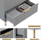GarveeHome Fluted 5 Drawer Dresser for Bedroom, 48 in Tall Modern Chest of Drawers with Deep Drawers and Wide Top, Wooden Dresser Organizer for Living Room, Hallway, Kids Room, Grey