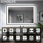 44x32 Bathroom Mirror with LED Lights - Black Framed, Front and Backlit Mirror, Anti-Fog LED Vanity Mirror, 3 Colors and Dimmable Mirror, Waterproof, Corrosion Proof (Horizontal/Vertical)