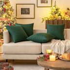 MIULEE Pack of 2 Decorative Outdoor Solid Waterproof Throw Pillow Covers Christmas Faux Linen Garden Farmhouse Cushion Cases for Patio Tent Balcony Couch Sofa 16x16 Inch Emerald Green