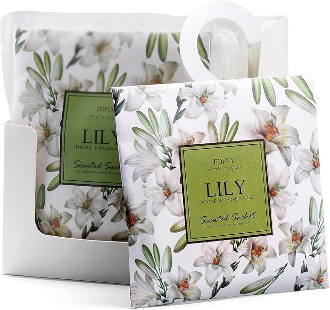 12 Pack Large Lily Scented Sachets – Hanging Closet & Drawer Deodorizer & Air Freshener, Long-Lasting Aroma