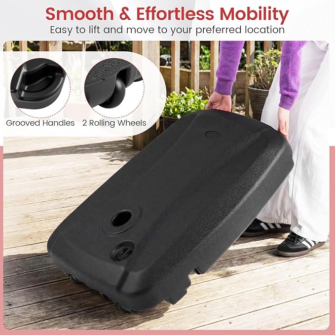 Giantex Fillable Cantilever Umbrella Base with Wheels, 225 lbs Sand & Water Capacity, HDPE Offset Umbrella Stand with T-Shape Cross Base, Fits Poles up to 2.6'', for Patio Pool Deck