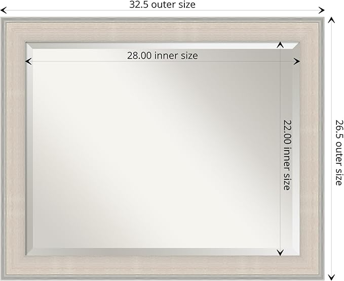 Amanti Art White Wall Mirror 26x32 Cottage White Silver Rectangle Bathroom Mirror for Wall Decor Living Room, Large Cottage Wood Frame, Hangs Horizonally and Vertically, Bathroom Decor, Beveled Edge