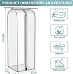 22” Gusseted Garment Bags for Hanging Clothes, All Clear Clothes Cover for Closet Storage, Wardrobe Coat Protector for Suit, Shirt Long Dress, Bottom Enclosed, 2 Pack, 60” Long