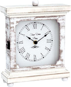 Tasse Verre Rustic Shelf Clock (Quiet) for Living Room Mantel, Table, Or Desk 9" X 7" Farmhouse Decor Distressed White Washed Wood Silent - Office Fireplace. AA Battery Operated Non-Digital, Tan