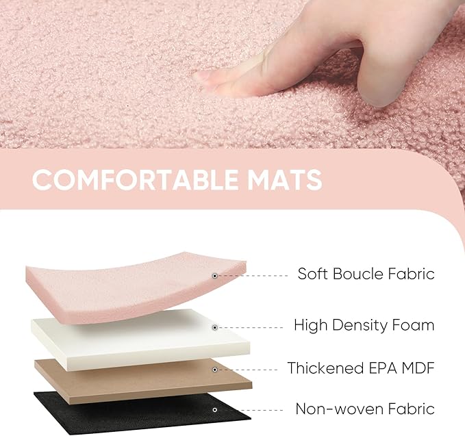 PINPLUS Round Storage Ottoman Cube Footrest - Versatile Boucle & Faux Teddy Fur Stool with Hidden Compartment for Living Room, Dorm, Bedroom - Pink, 15"x15"x13.2"