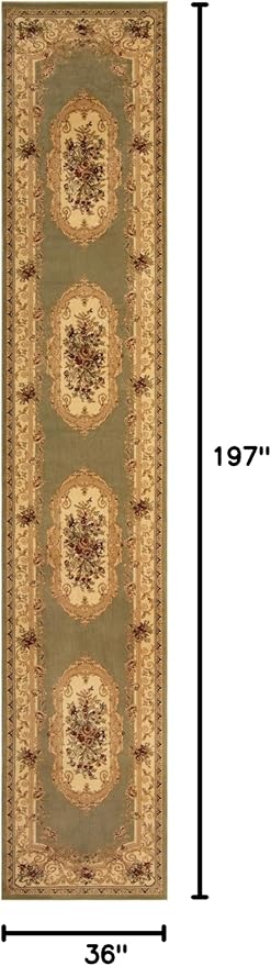Rugs.com Chateau Collection Rug – 3' x 16' 5 Runner Green Medium Rug Perfect for Hallways, Entryways