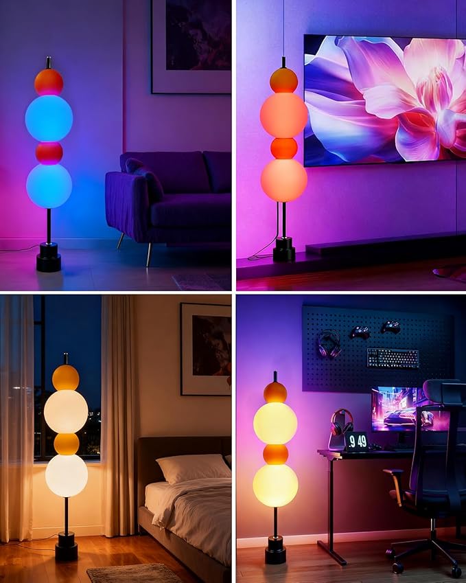 Lightdot RGB& 3000K Floor Lamp with Touch Control, Dimmable Colors Temperature, Globe Modern Floor Lamp with Smart Bulb Included, Yellow Standing Lamps for Living Room/Sofa Beside/Corner Decor
