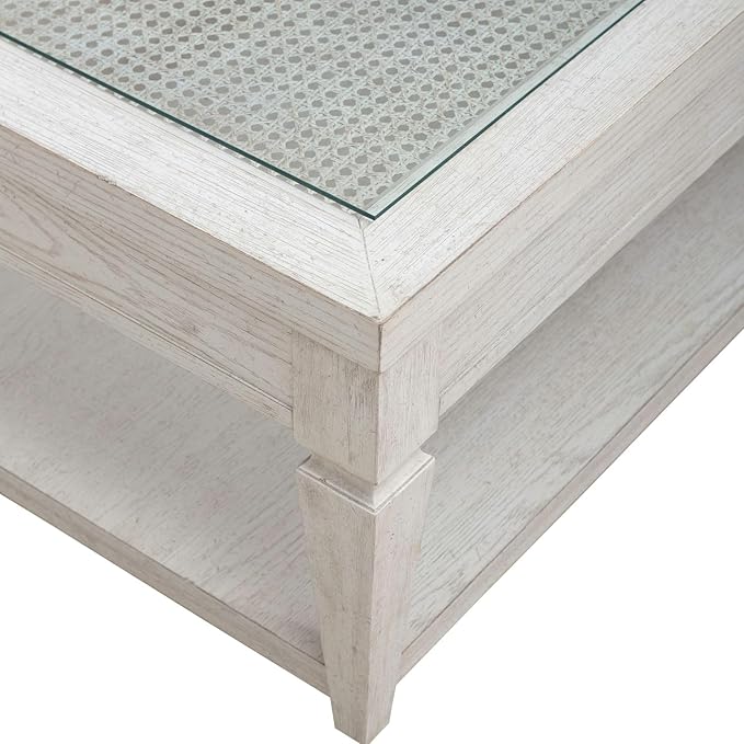 Liberty Furniture Caruso Heights Cocktail Table with Glass Top, Wheeled - Whitestone Oak Wood