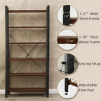 WH-AOERPYMY Natural Real Wood Bookcase,Industrial Bookshelf,6 Tier Solid Wood Open Book Shelf Storage,Metal Shelving Unit,Farmhouse Wide Etagere Bookcase for Office Living Bedroom (6 Tiers)