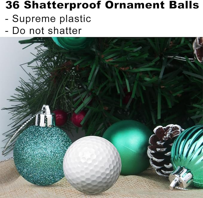 GameXcel Christmas Balls Ornaments for Xmas Tree - Shatterproof Christmas Tree Decorations Small Hanging Ball Teal 1.6in x 36 Pack