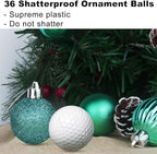 GameXcel Christmas Balls Ornaments for Xmas Tree - Shatterproof Christmas Tree Decorations Small Hanging Ball Teal 1.6in x 36 Pack