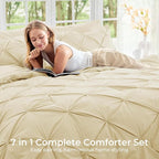 Sasttie Full Size Comforter Set, 7-Piece Bed in a Bag, Pintuck Bedding Set for All Season, Includes Comforter, Flat Sheet, Fitted Sheet, Pillowcases and Pillowshams, Pale Yellow