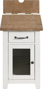 Martin Svensson Home Solid Wood White and Driftwood Rustic Chairside End Table with Power and Storage