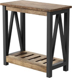 ChooChoo Farmhouse End Table, Narrow Side Table, Slim End Table with Storage Shelf for Small Spaces for Living Room, Bedroom Rustic Oak & Black