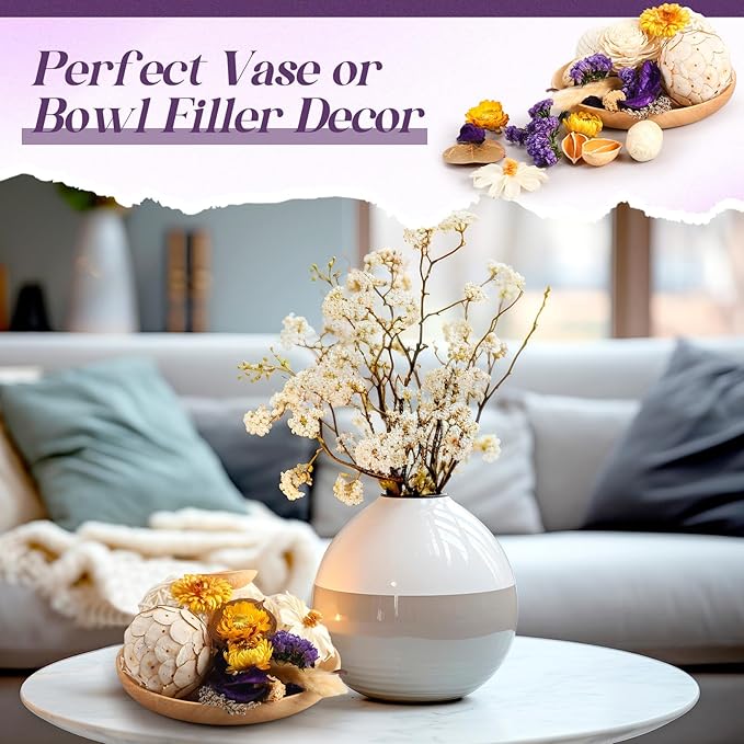 Nuanchu 2 Pack Decorative Balls Potpourri Bowl Filler Decor Natural Vase Bowl Filler Assorted Spherical Rattan Twigs Wicker Balls for Home Decor Centerpiece, No Scent(Purple Series,Delicate Style)