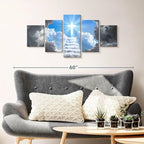 Elephant Stock Stairway To Jesus Christ Wall Art Multi Piece Canvas - 5 Panel Christian Pictures Decor - Digital Design Canvas Print - Christian Wall Decor - 42" X 19"