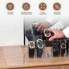 Acrylic Belt Organizer for Closet - 7 Compartments With Dust Cover Transparent Storage Holder | Display Case for Makeup, Jewelry, Watches, Bow Tie, & Bracelets | Multipurpose Clear Containers